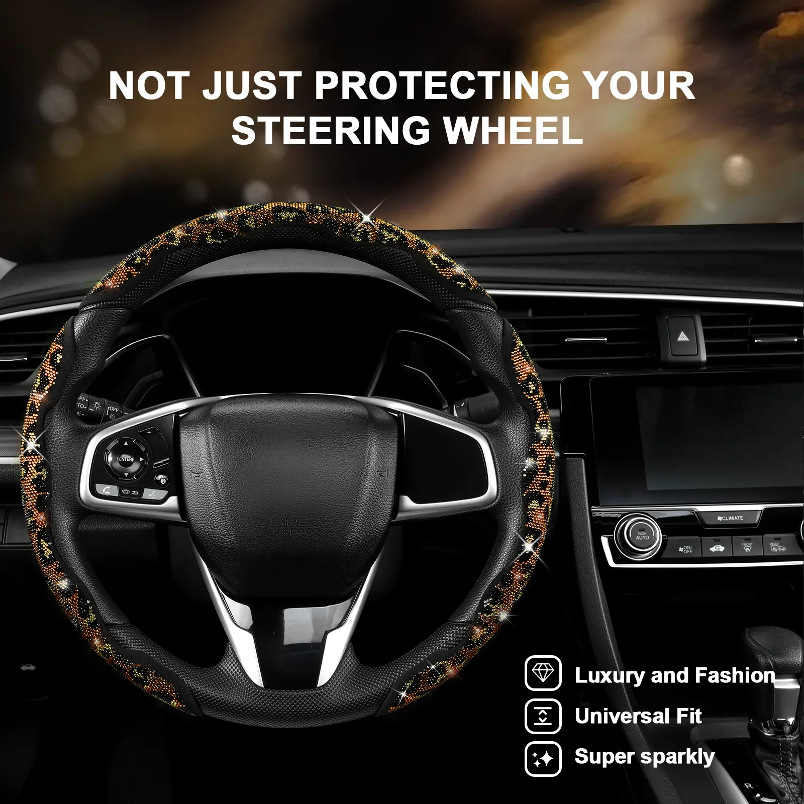 Leopard Print Diamond Bling Steering Wheel Cover
