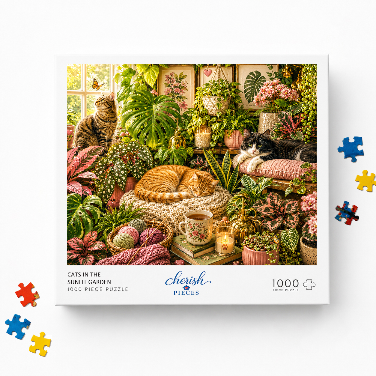 2026 NEW- Cats in the Sunlit Garden - 500/1000-Piece Jigsaw Puzzle