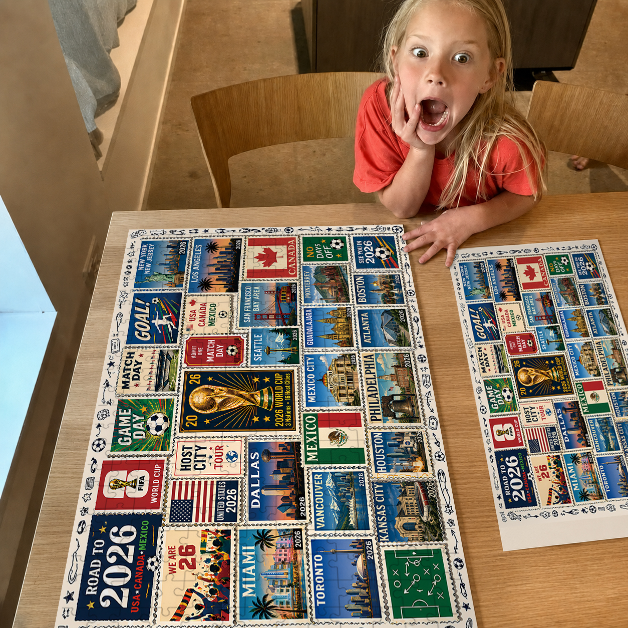 2026 World Cup Soccer Host City Stamp Puzzle - 500/1000 Piece Jigsaw Puzzle