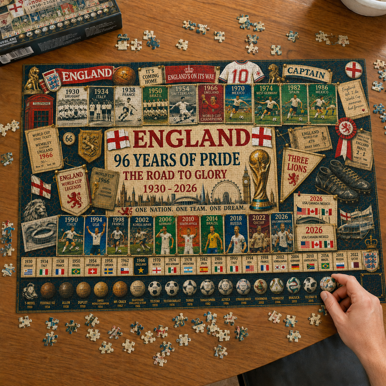 England 96-Year Glory Road World Cup Soccer "Road to Glory" Jigsaw Puzzle – 500/1000 Pieces