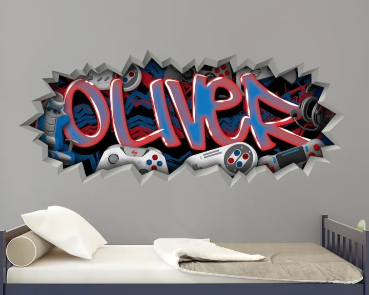 Gamer Graffiti Wall Decal Custom Personalized Boys Room Decor