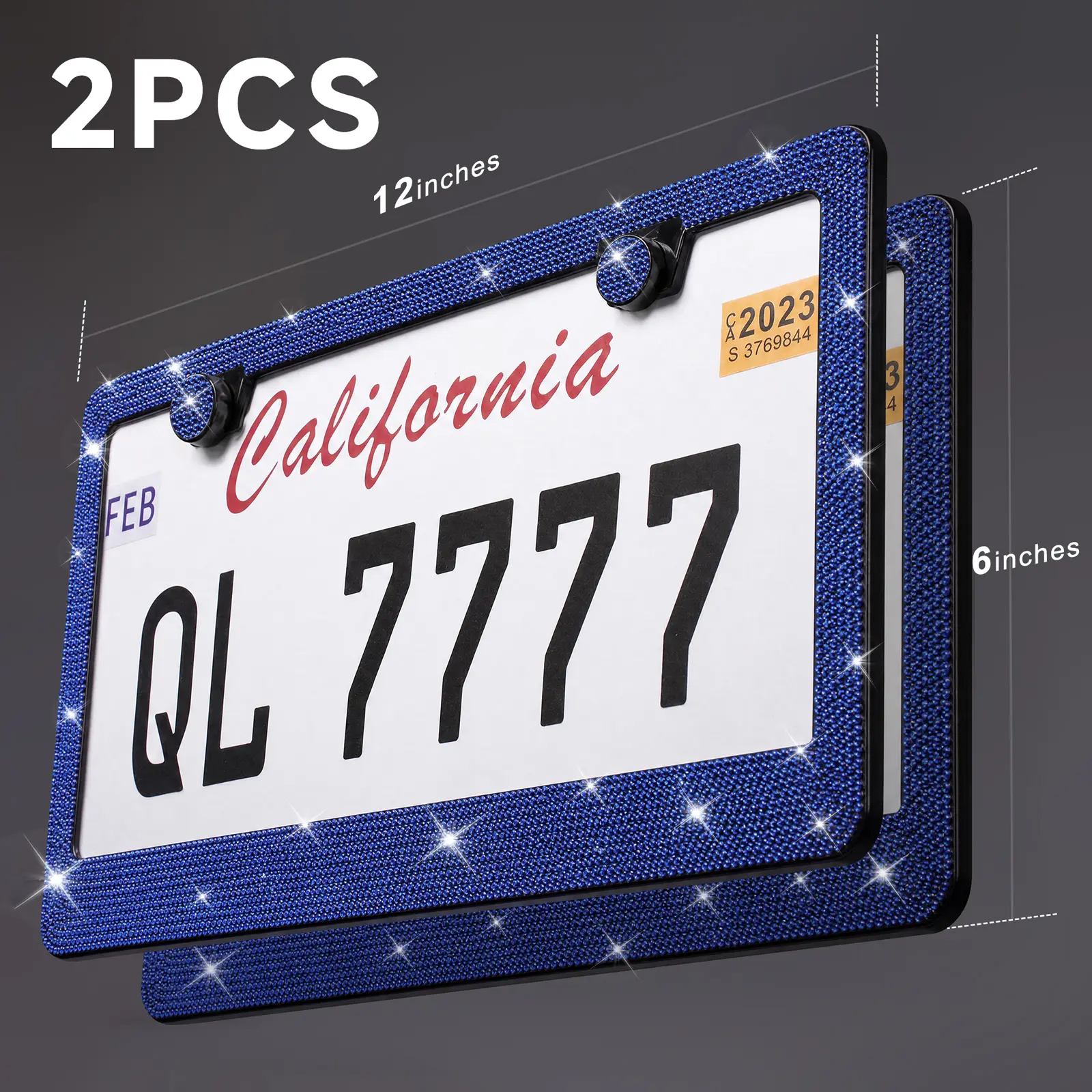 2PCS Bling Leopard License Plate Frames with Crystal Rhinestones