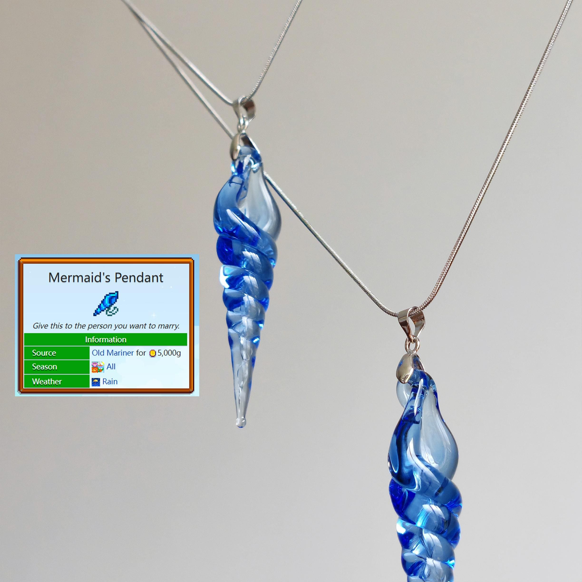 Stardew Valley Mermaid Pendant-Inspired Blue Seaside Necklace
