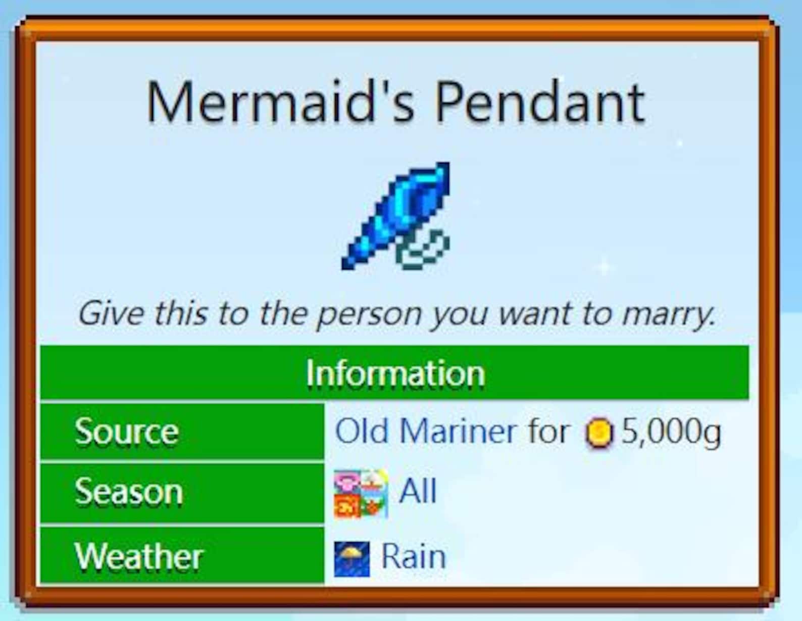 Stardew Valley Mermaid Pendant-Inspired Blue Seaside Necklace