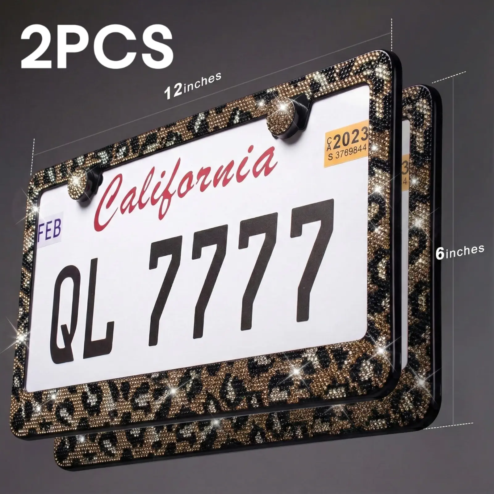 2PCS Bling Leopard License Plate Frames with Crystal Rhinestones