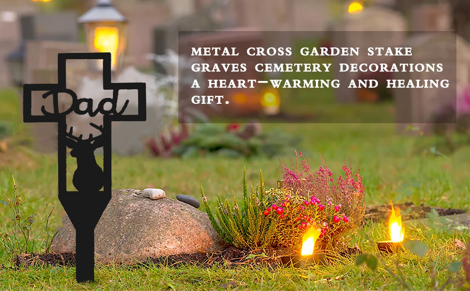 Personalized Memorial Deer Cross stake-metal Grave marker-cemetery stake