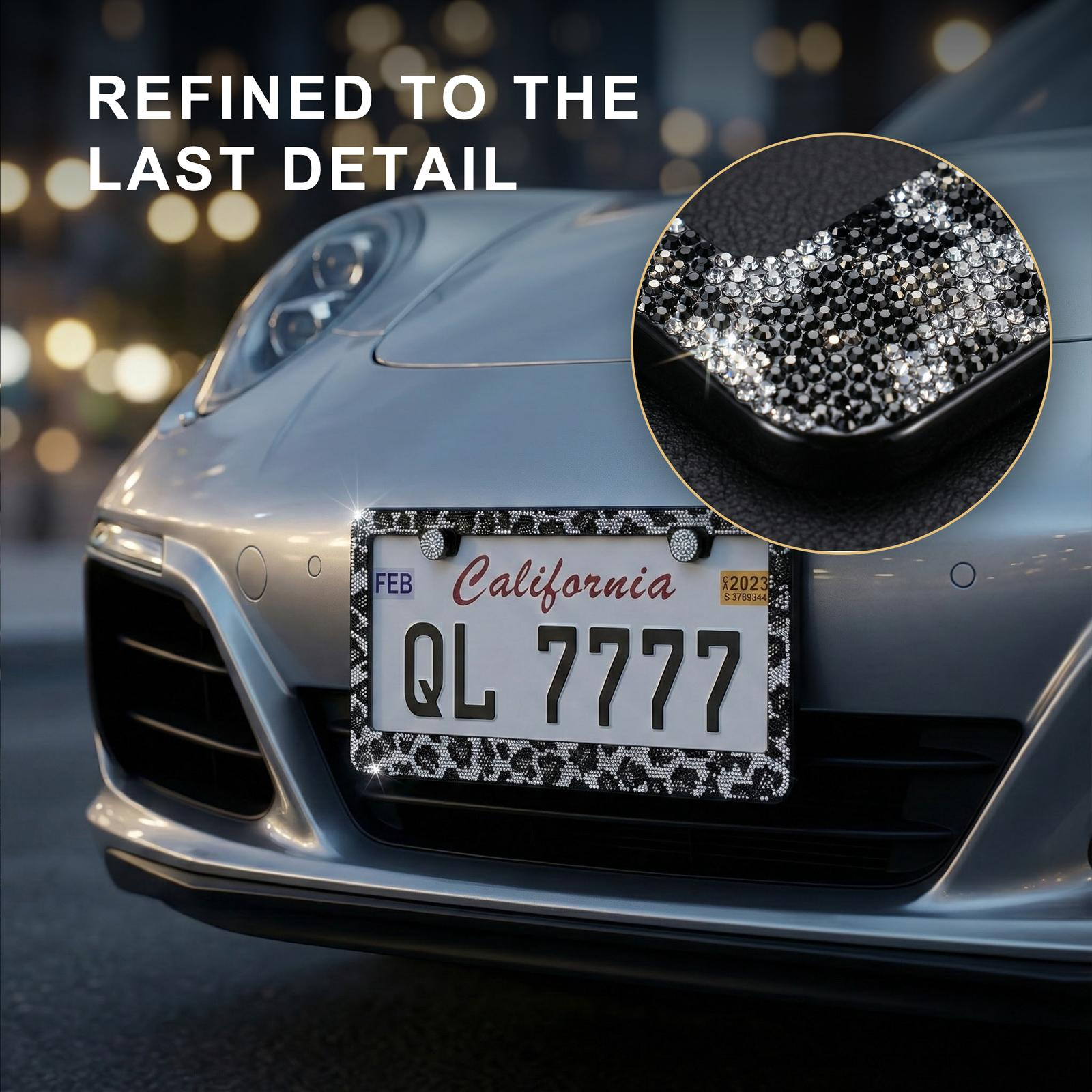 2PCS Bling Leopard License Plate Frames with Crystal Rhinestones