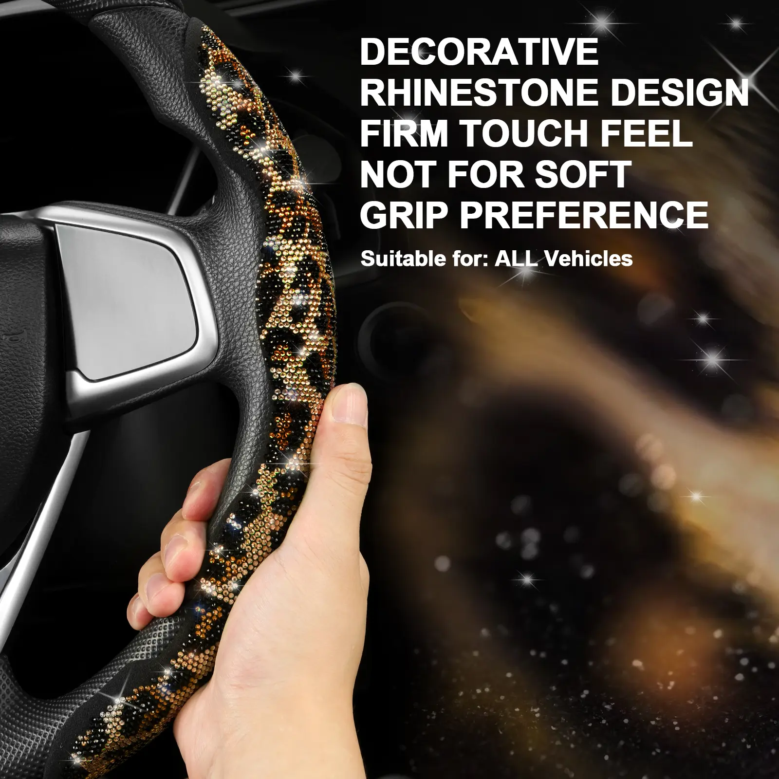 Leopard Print Diamond Bling Steering Wheel Cover