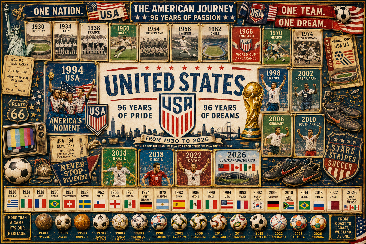 USA 96-Year Glory Road World Cup Soccer "Road to Glory" Jigsaw Puzzle – 500/1000 Pieces
