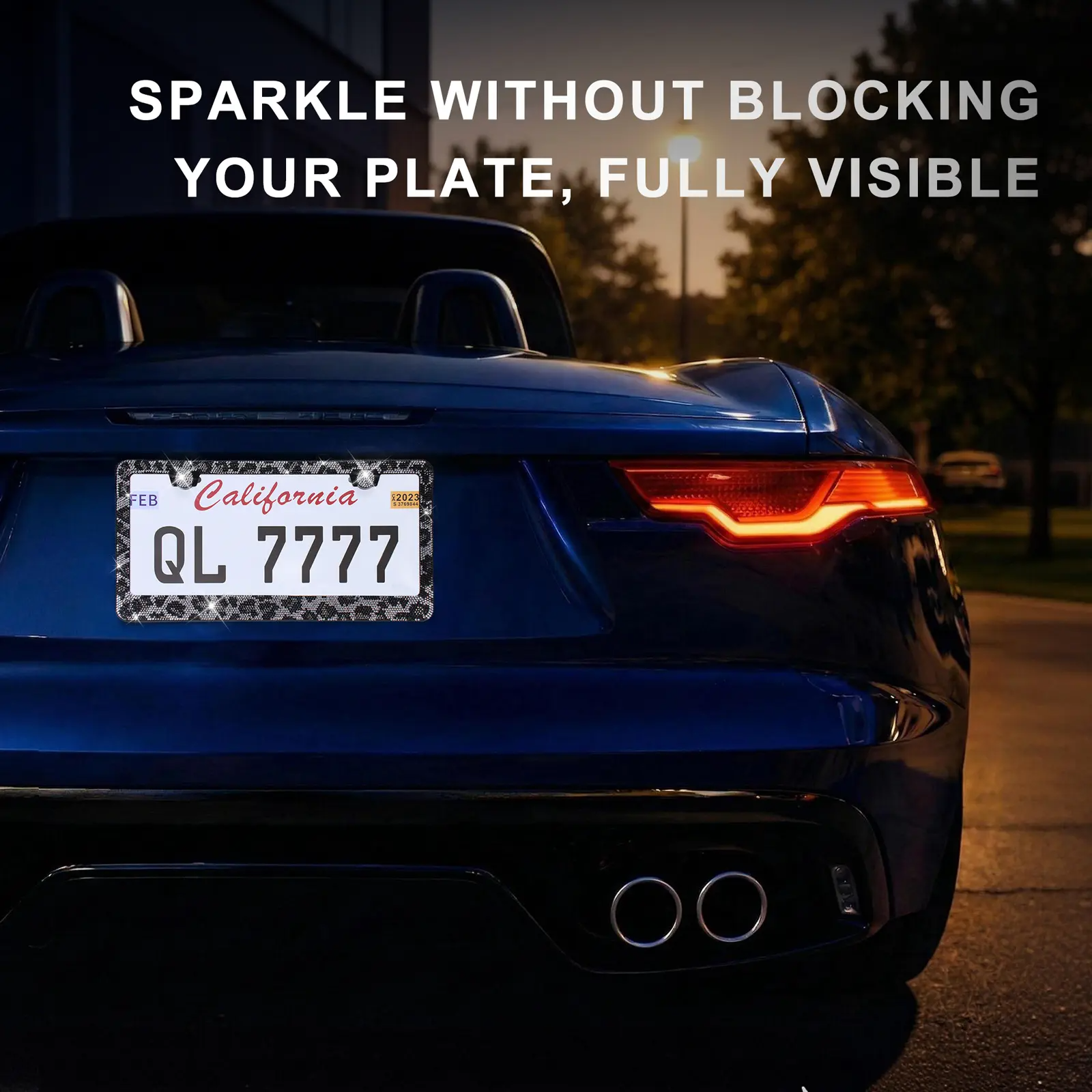 2PCS Bling Leopard License Plate Frames with Crystal Rhinestones