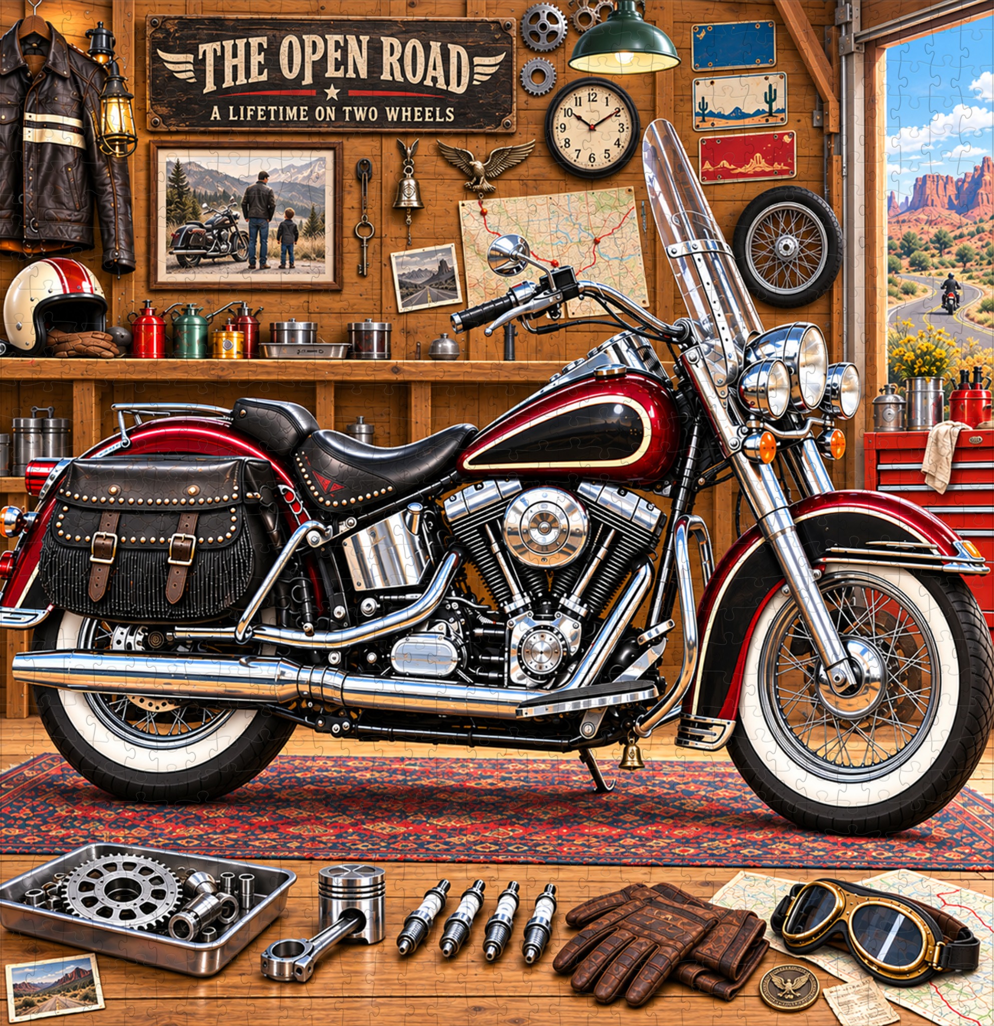 "Live to Ride, Ride to Live" Vintage Motorcycle 1000-Piece Puzzle