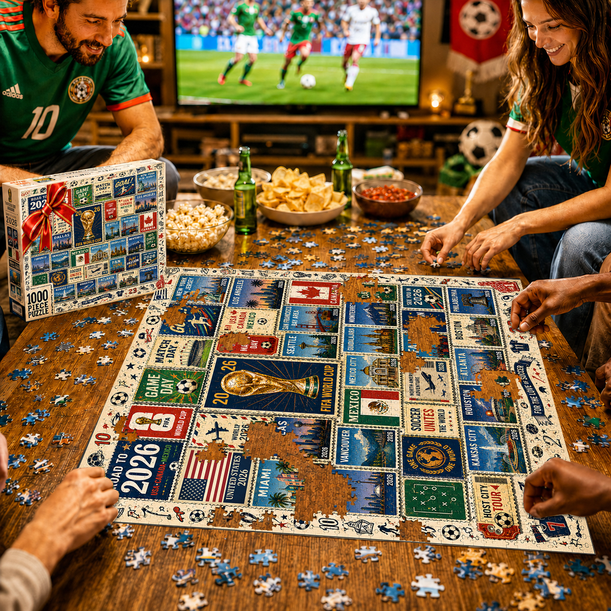 2026 World Cup - Soccer Host City Stamp Puzzle - 500/1000 Piece Jigsaw Puzzle