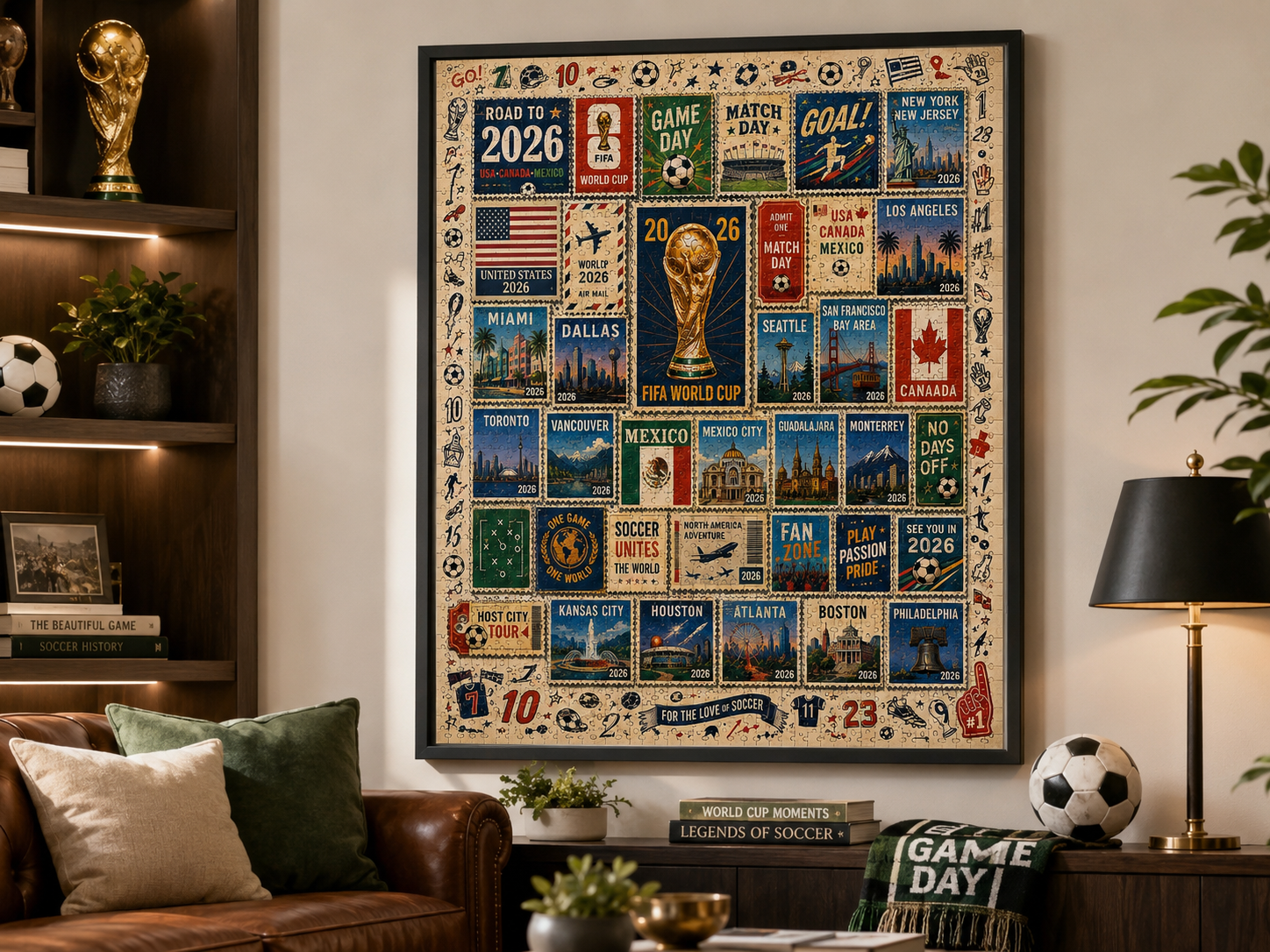2026 World Cup - Soccer Host City Stamp Puzzle - 500/1000 Piece Jigsaw Puzzle