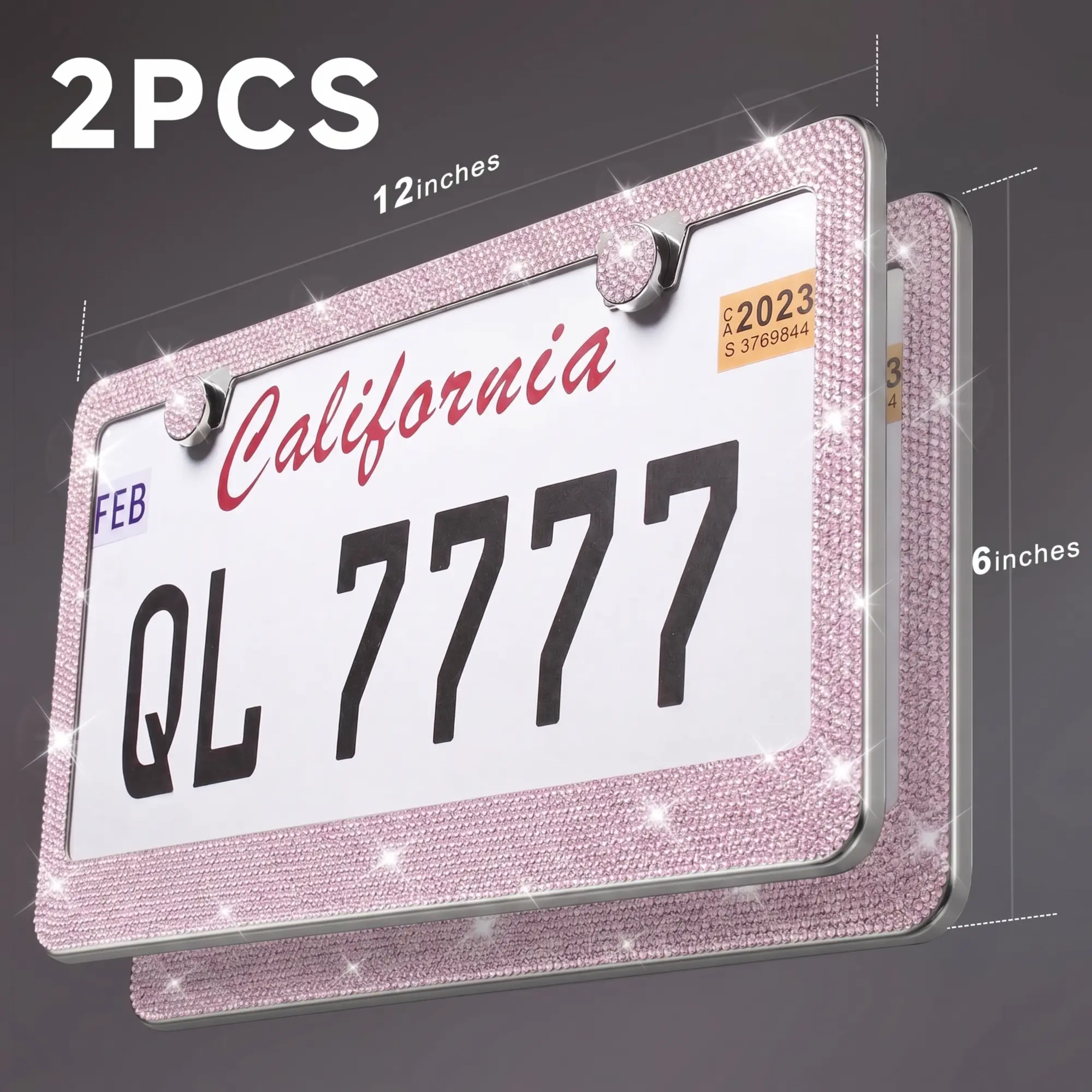 2PCS Bling Leopard License Plate Frames with Crystal Rhinestones