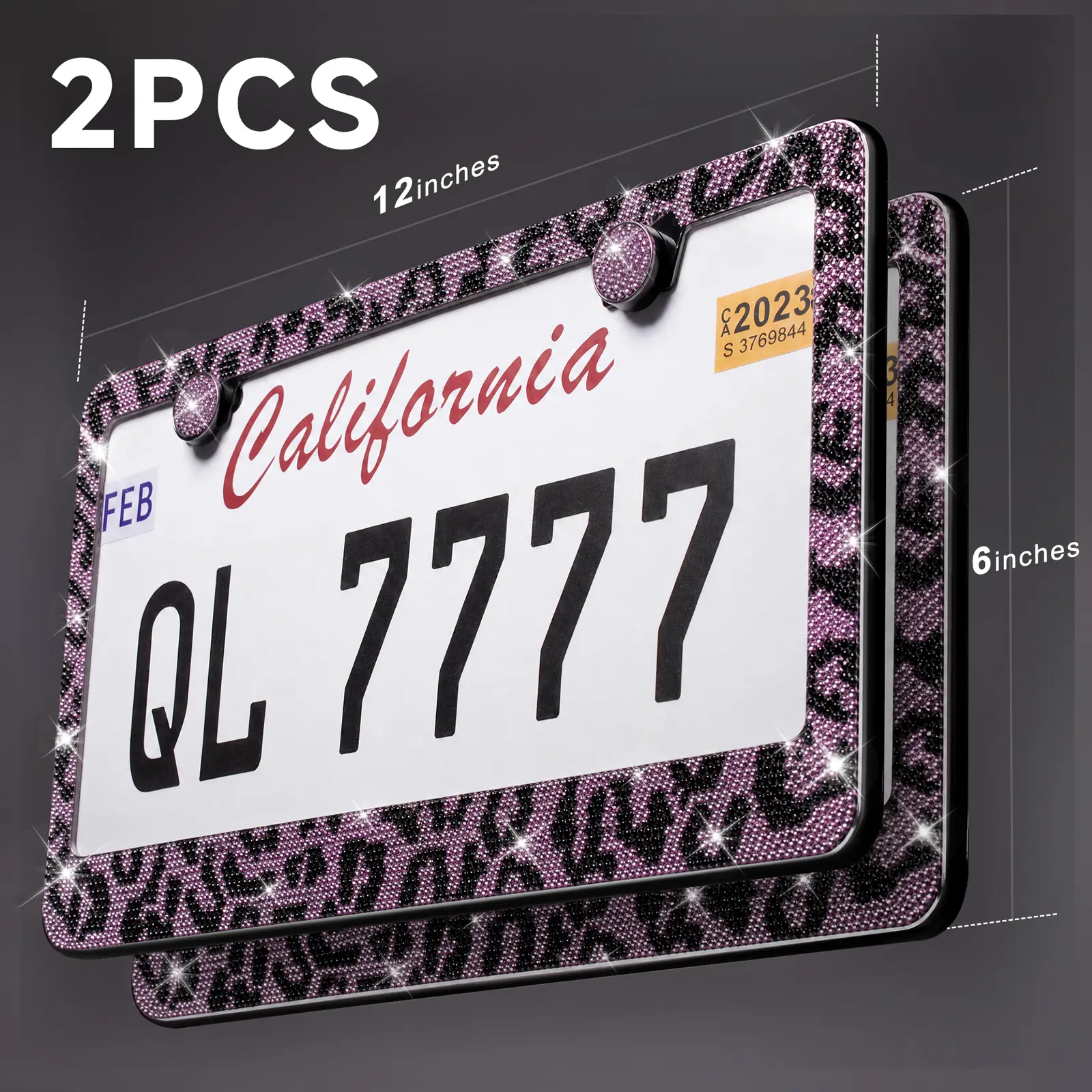 2PCS Bling Leopard License Plate Frames with Crystal Rhinestones
