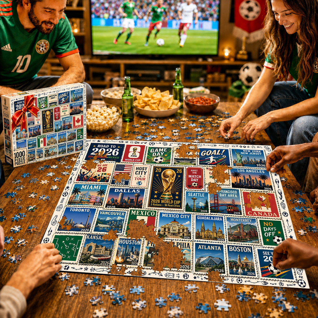 2026 World Cup Soccer Host City Stamp Puzzle - 500/1000 Piece Jigsaw Puzzle