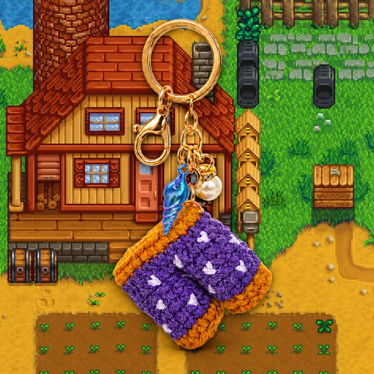 Stardew Valley-Inspired Mayor’s Purple Shorts Keychain with Detachable Mermaid Pendant 