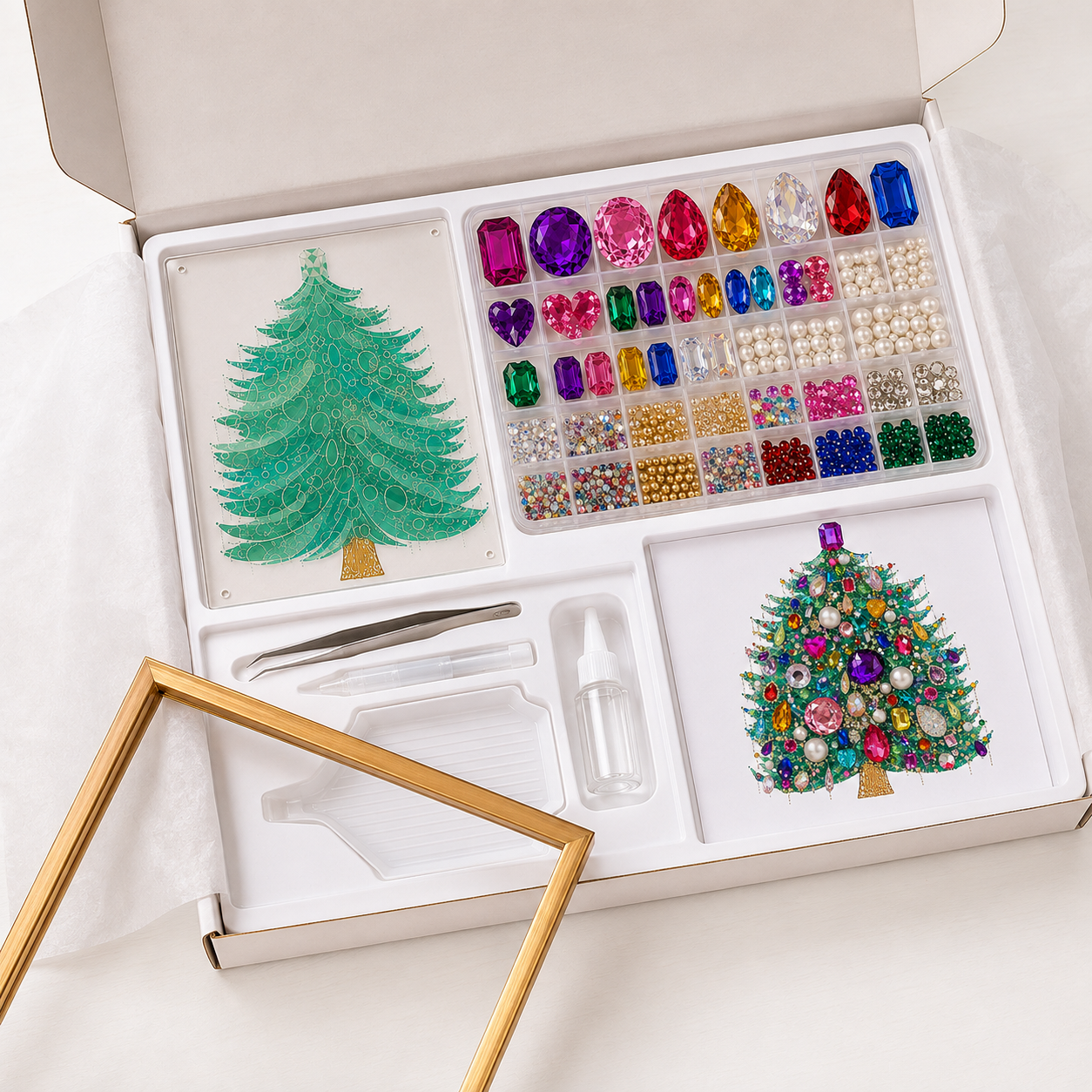  DIY Jeweled Christmas Tree Floating Frame Kit– Create Your Own Sparkling Holiday Decoration✨