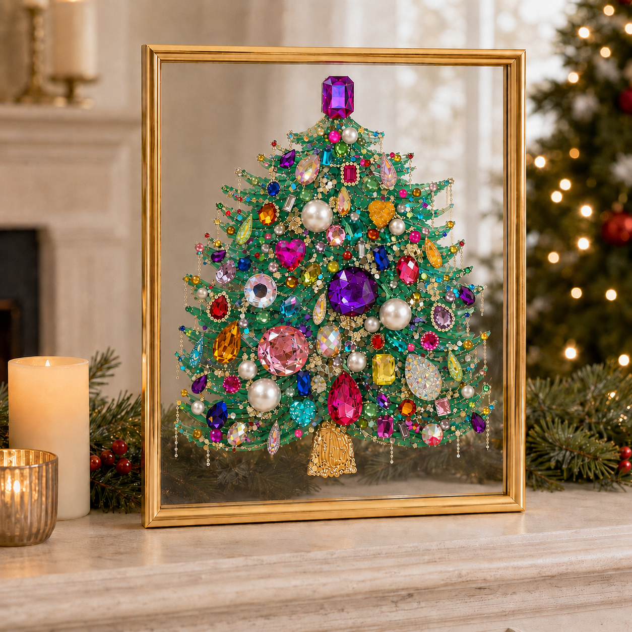  DIY Jeweled Christmas Tree Floating Frame Kit– Create Your Own Sparkling Holiday Decoration✨
