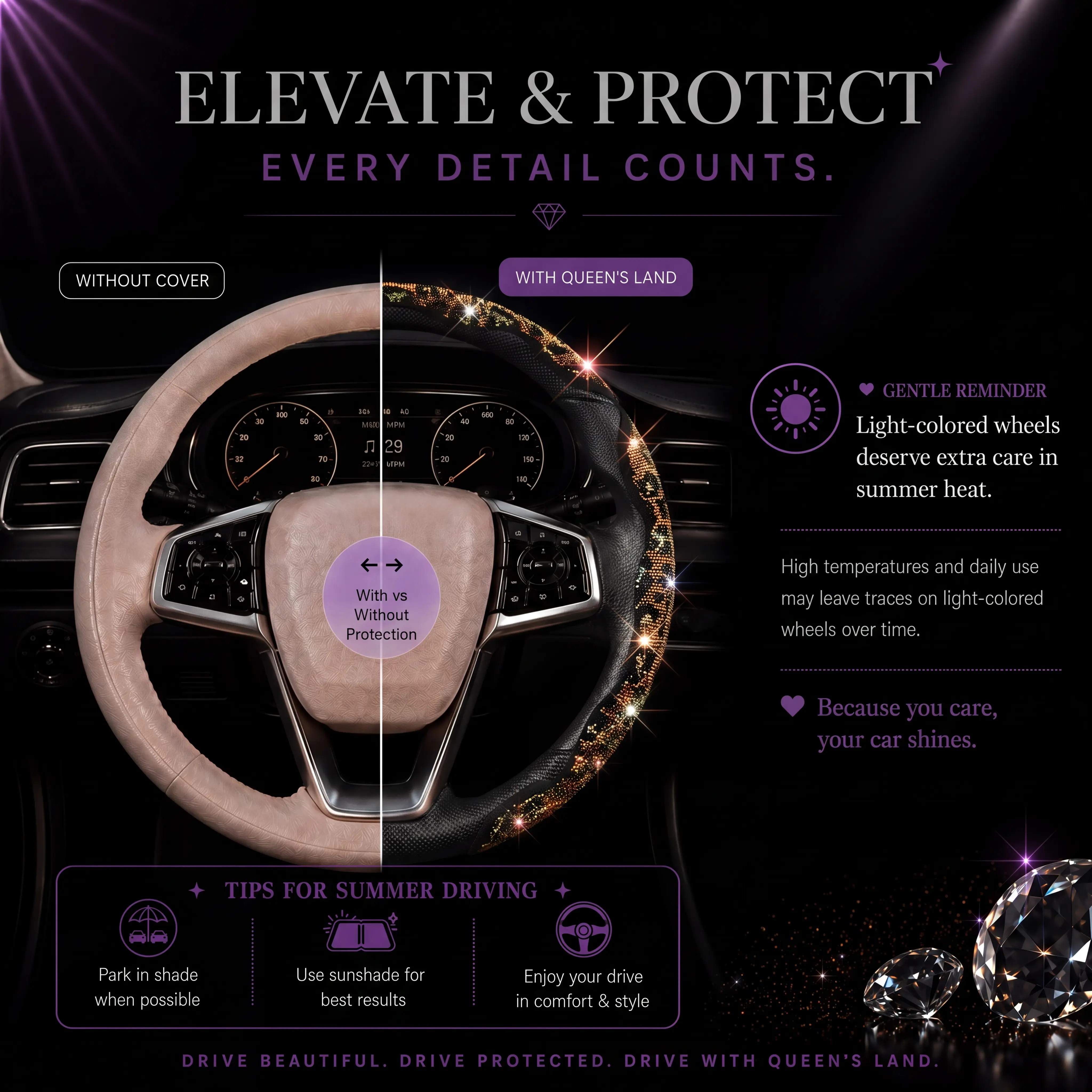 Leopard Print Diamond Bling Steering Wheel Cover