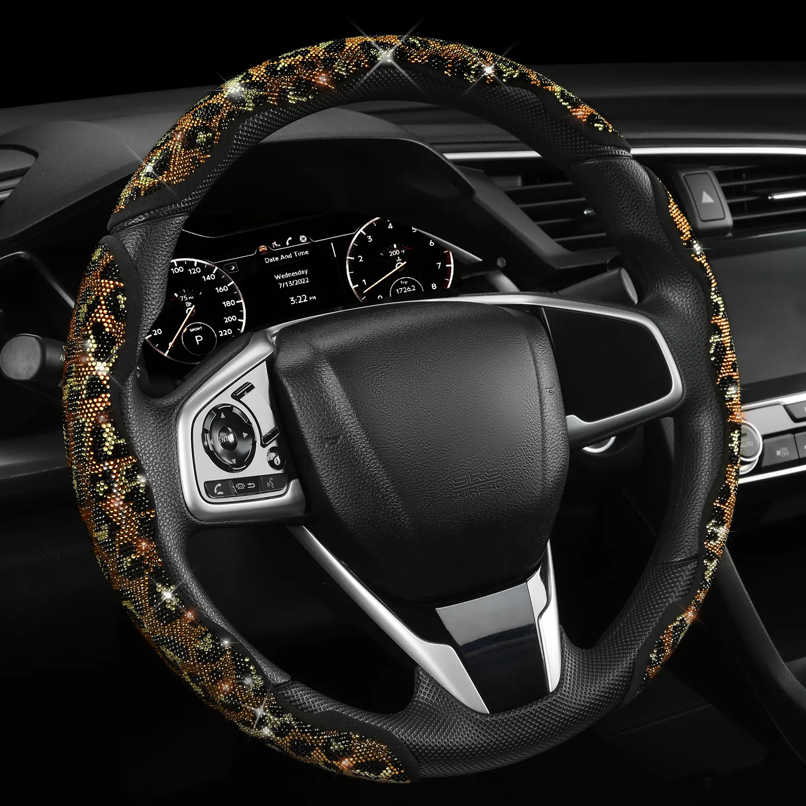 Leopard Print Diamond Bling Steering Wheel Cover