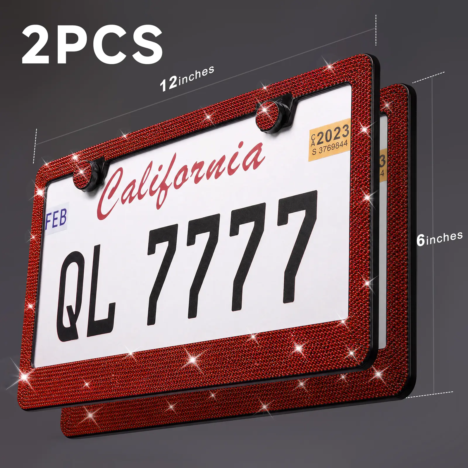 2PCS Bling Leopard License Plate Frames with Crystal Rhinestones