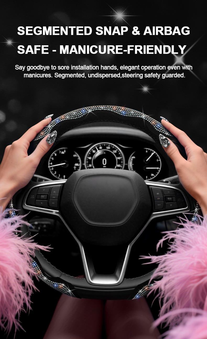 Queen's Land Sparkly Universal Steering Wheel Cover with Crystal Rhinestones Diamond Bling Car Decor Gift for Girls Women Red Pink Purple Black Car Accessories for Truck SUV