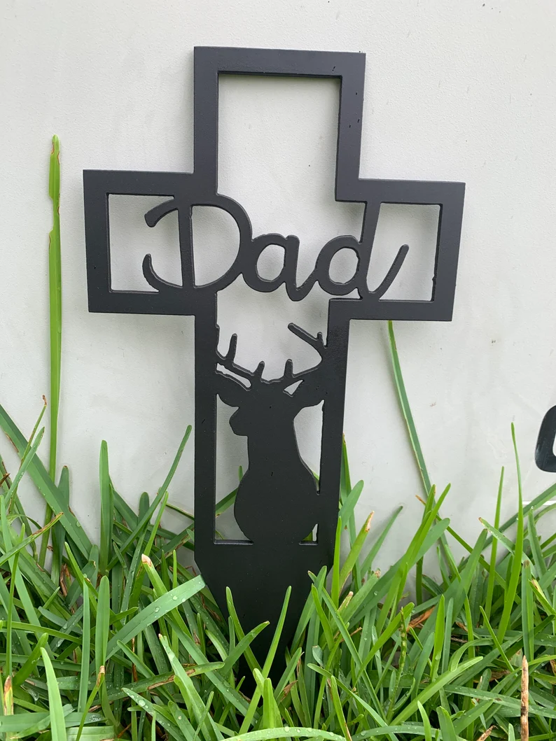 Personalized Memorial Deer Cross stake-metal Grave marker-cemetery stake