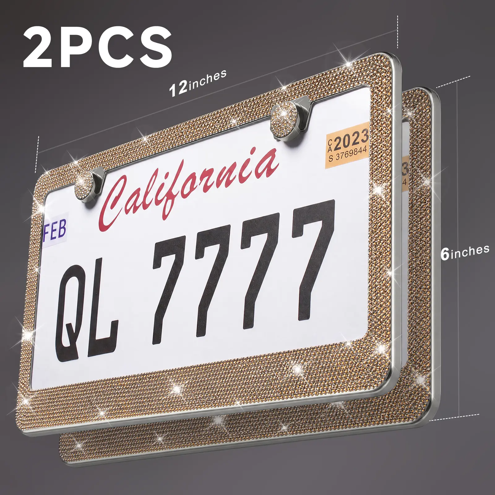 2PCS Bling Leopard License Plate Frames with Crystal Rhinestones