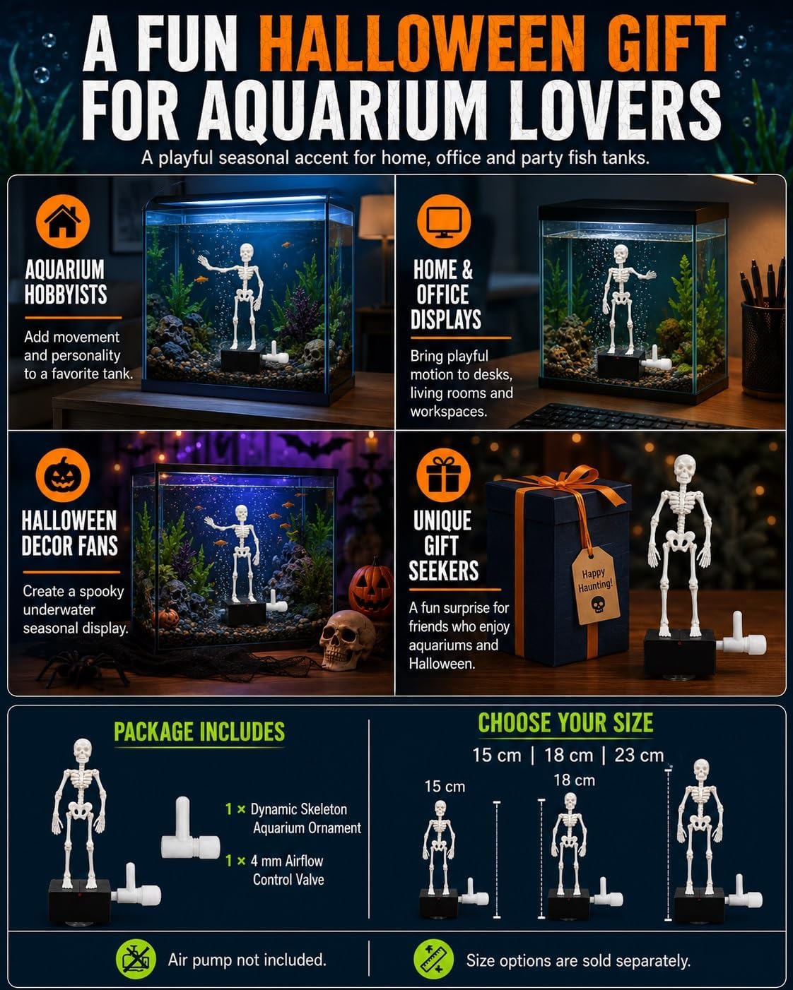 Air-Powered Dancing Skeleton Aquarium Ornament