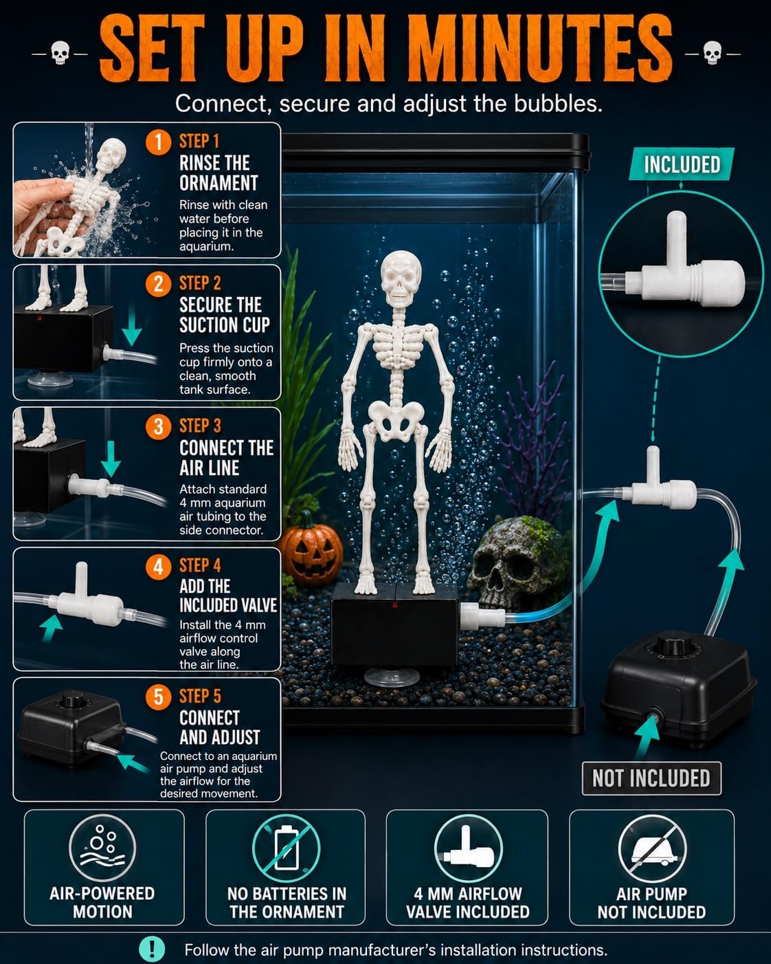 Air-Powered Dancing Skeleton Aquarium Ornament