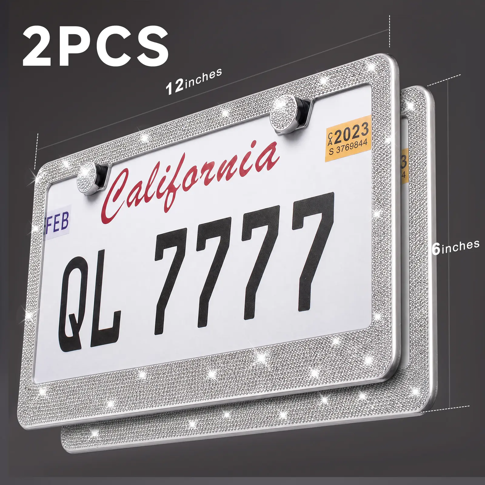 2PCS Bling Leopard License Plate Frames with Crystal Rhinestones