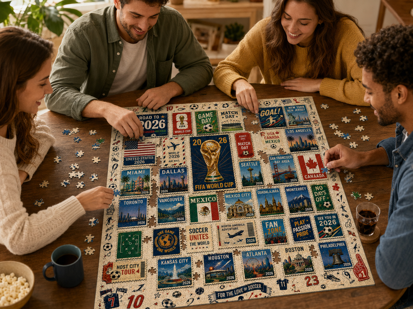 2026 World Cup - Soccer Host City Stamp Puzzle - 500/1000 Piece Jigsaw Puzzle