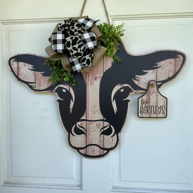 NEW!!2023 - Personalized Cow Tag Farm Door Hanger