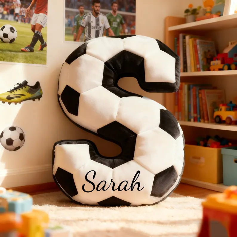 Custom Initial Pillow with name Pillow - Soccer Ball Lover Player Fans Gift World Cup 2026
