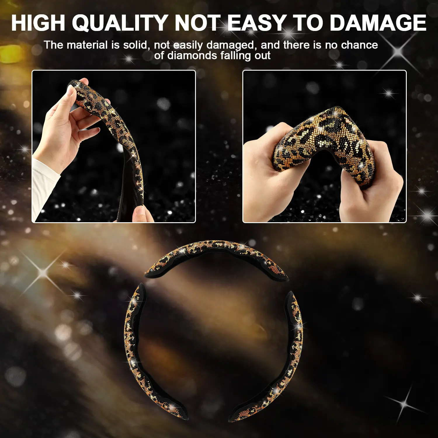 Leopard Print Diamond Bling Steering Wheel Cover