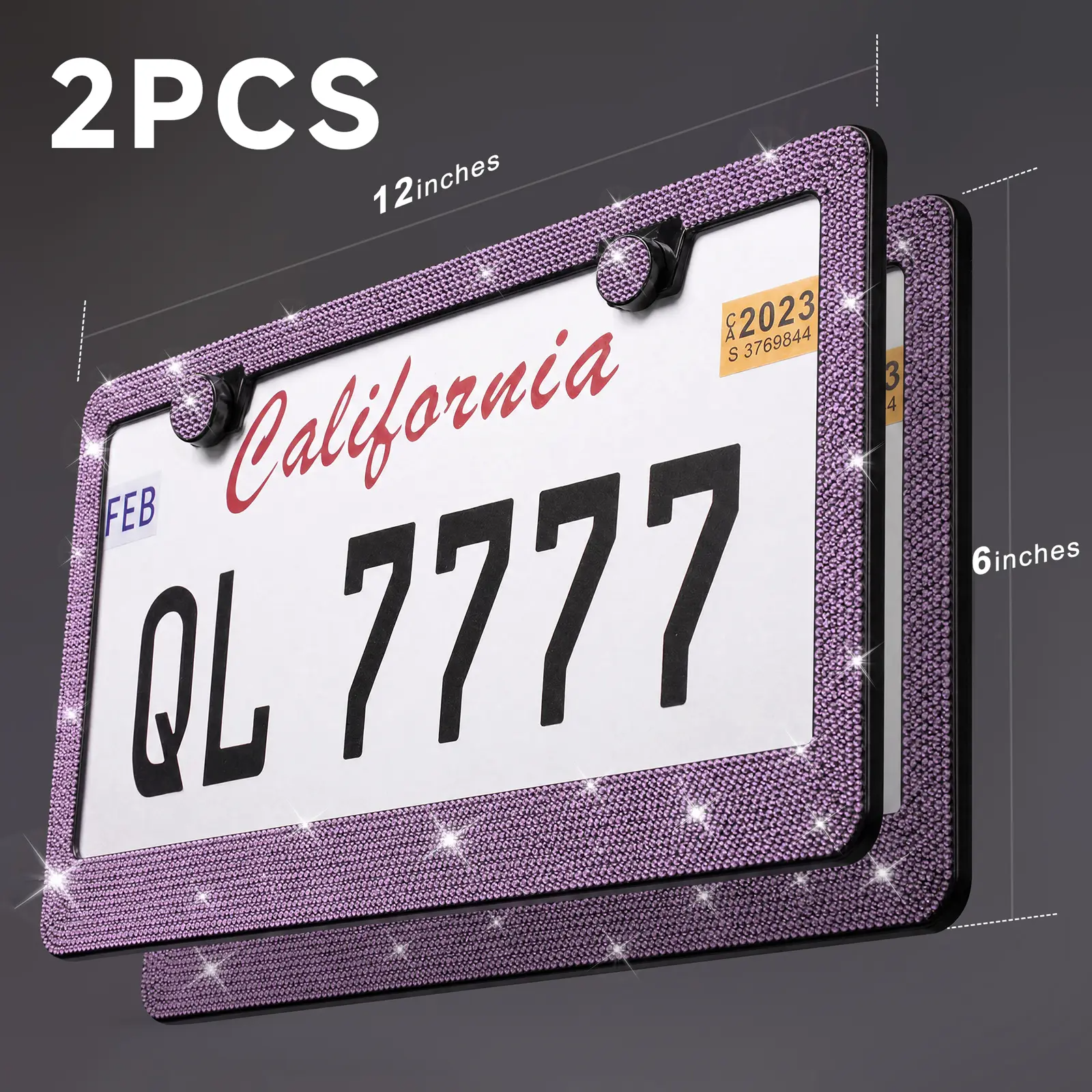 2PCS Bling Leopard License Plate Frames with Crystal Rhinestones