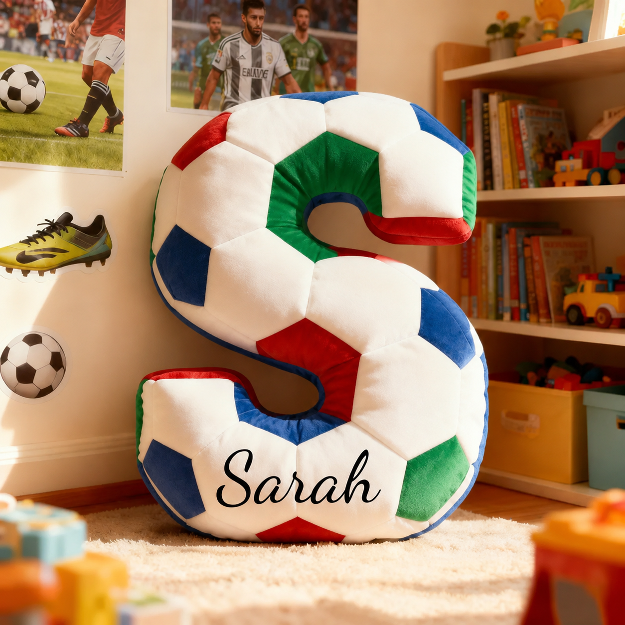 Custom Initial Pillow with name Pillow - Soccer Ball Lover Player Fans Gift World Cup 2026 -16"