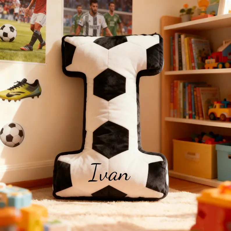 Custom Initial Pillow with name Pillow - Soccer Ball Lover Player Fans Gift World Cup 2026