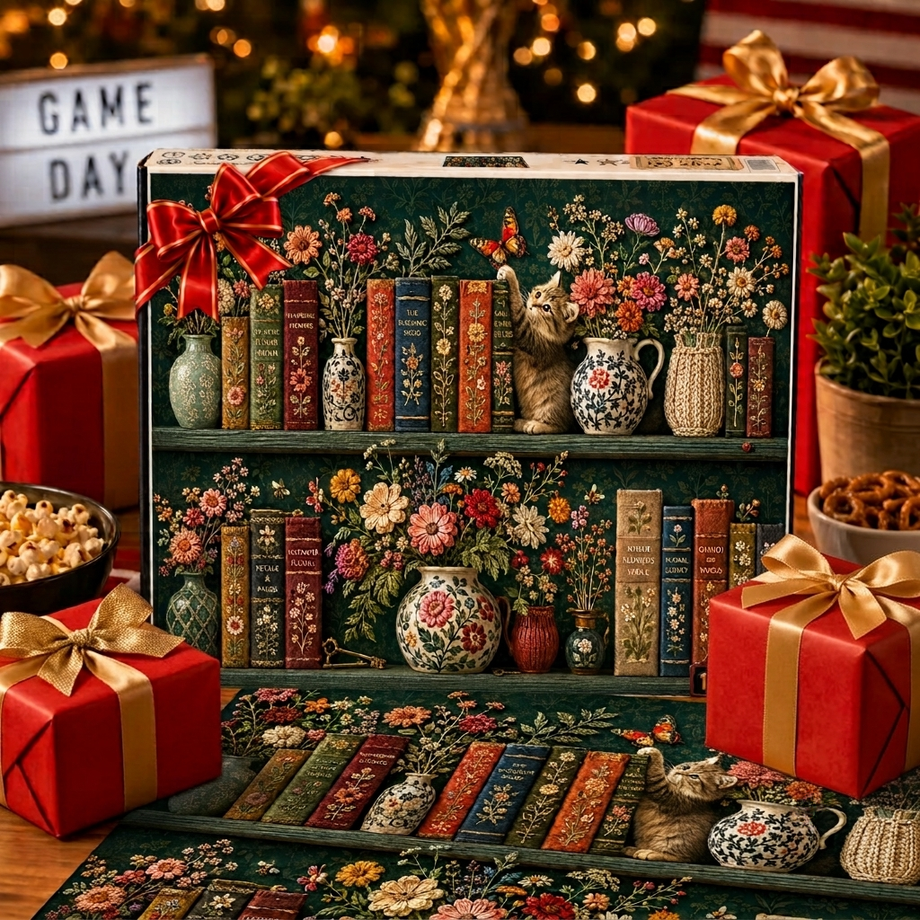 Vintage Blooming Bookshelf Jigsaw Puzzle
