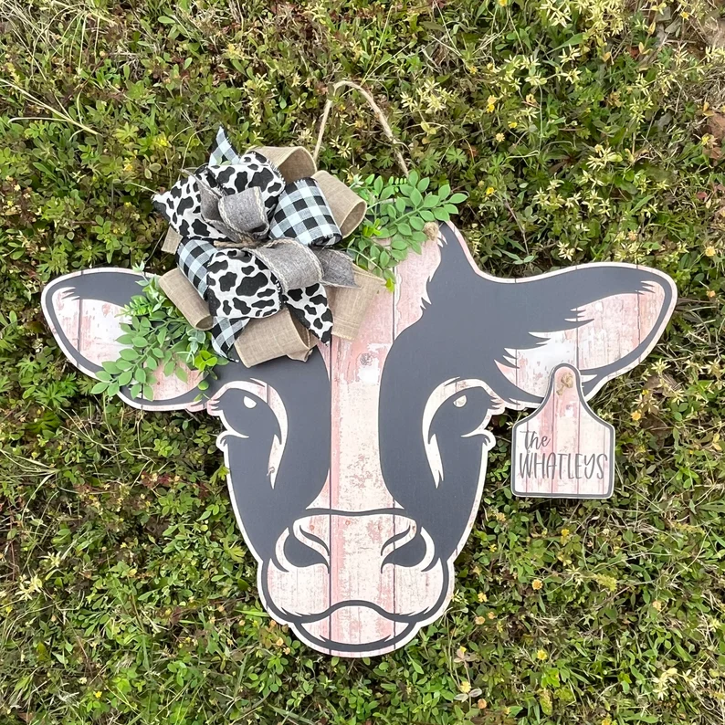 NEW!!2023 - Personalized Cow Tag Farm Door Hanger