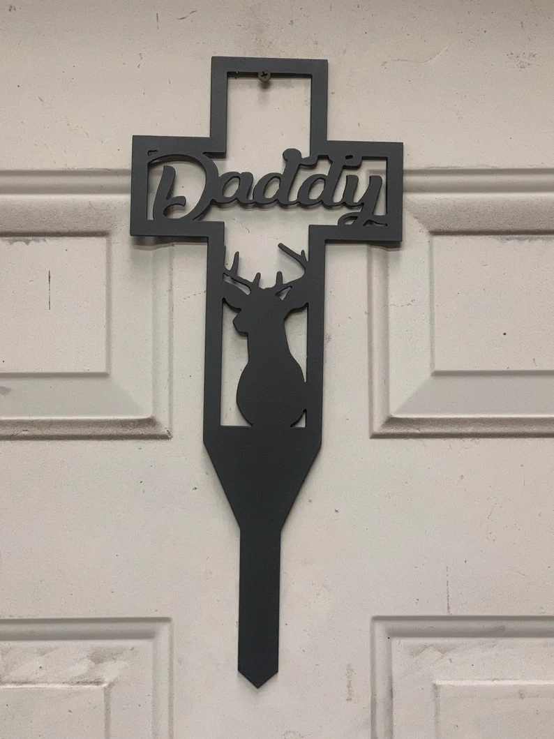 Personalized Memorial Deer Cross stake-metal Grave marker-cemetery stake