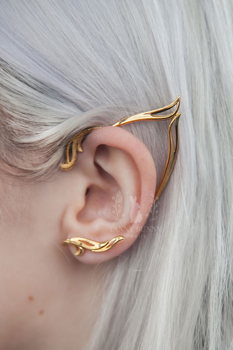 Elf ear cuff silver, Elven ear wrap no piercing