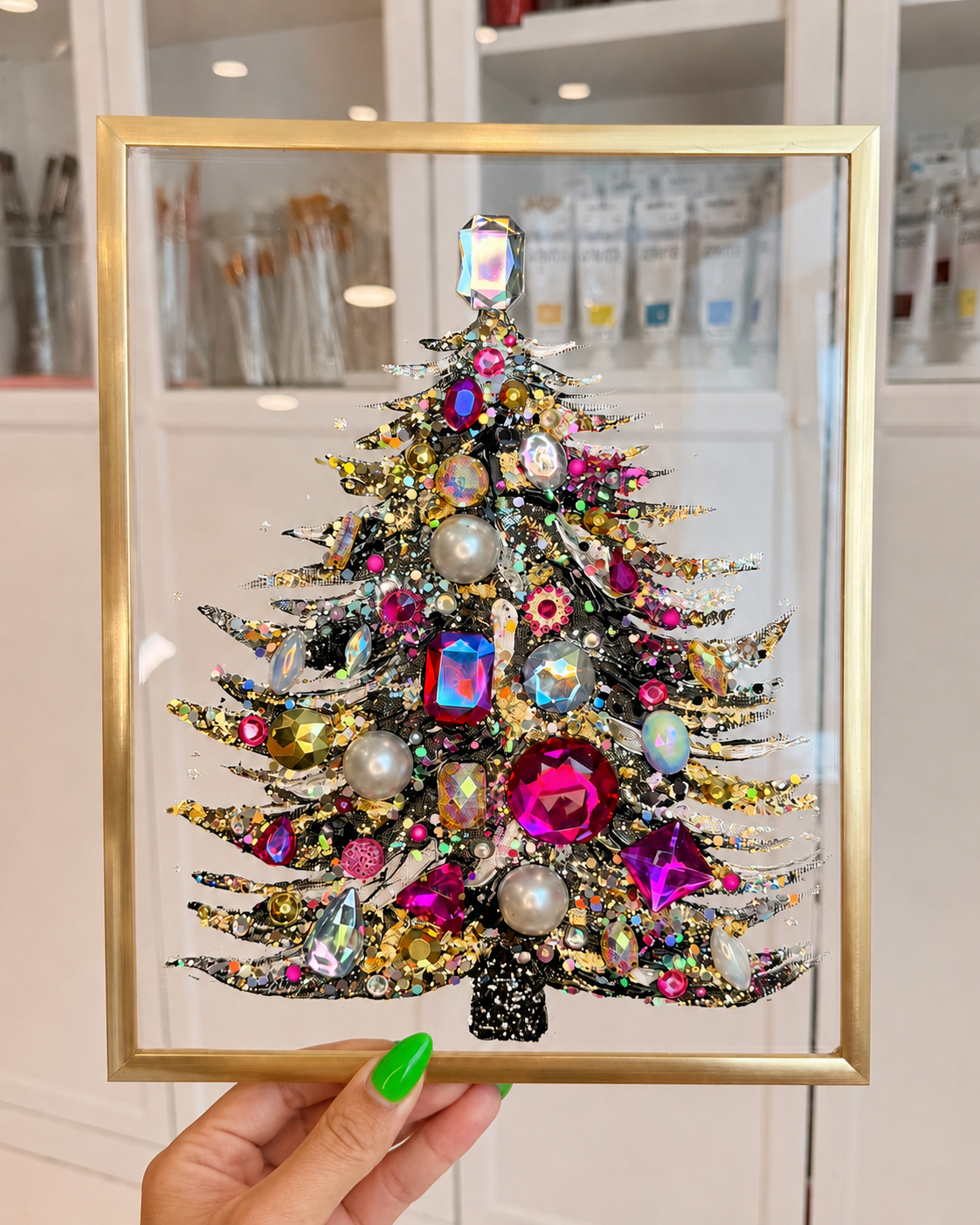  DIY Jeweled Christmas Tree Floating Frame Kit– Create Your Own Sparkling Holiday Decoration✨