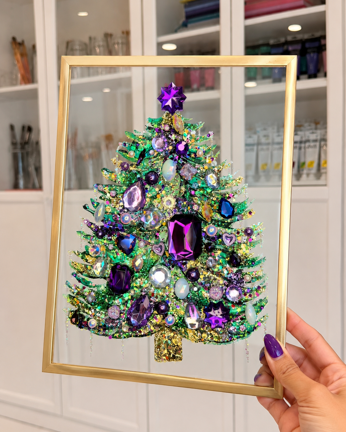  DIY Jeweled Christmas Tree Floating Frame Kit– Create Your Own Sparkling Holiday Decoration✨