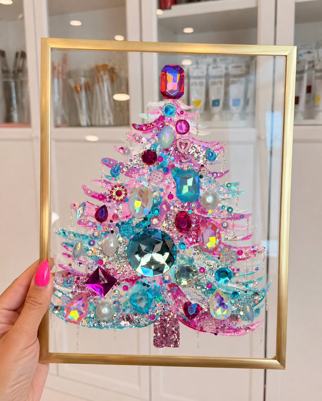  DIY Jeweled Christmas Tree Floating Frame Kit– Create Your Own Sparkling Holiday Decoration✨