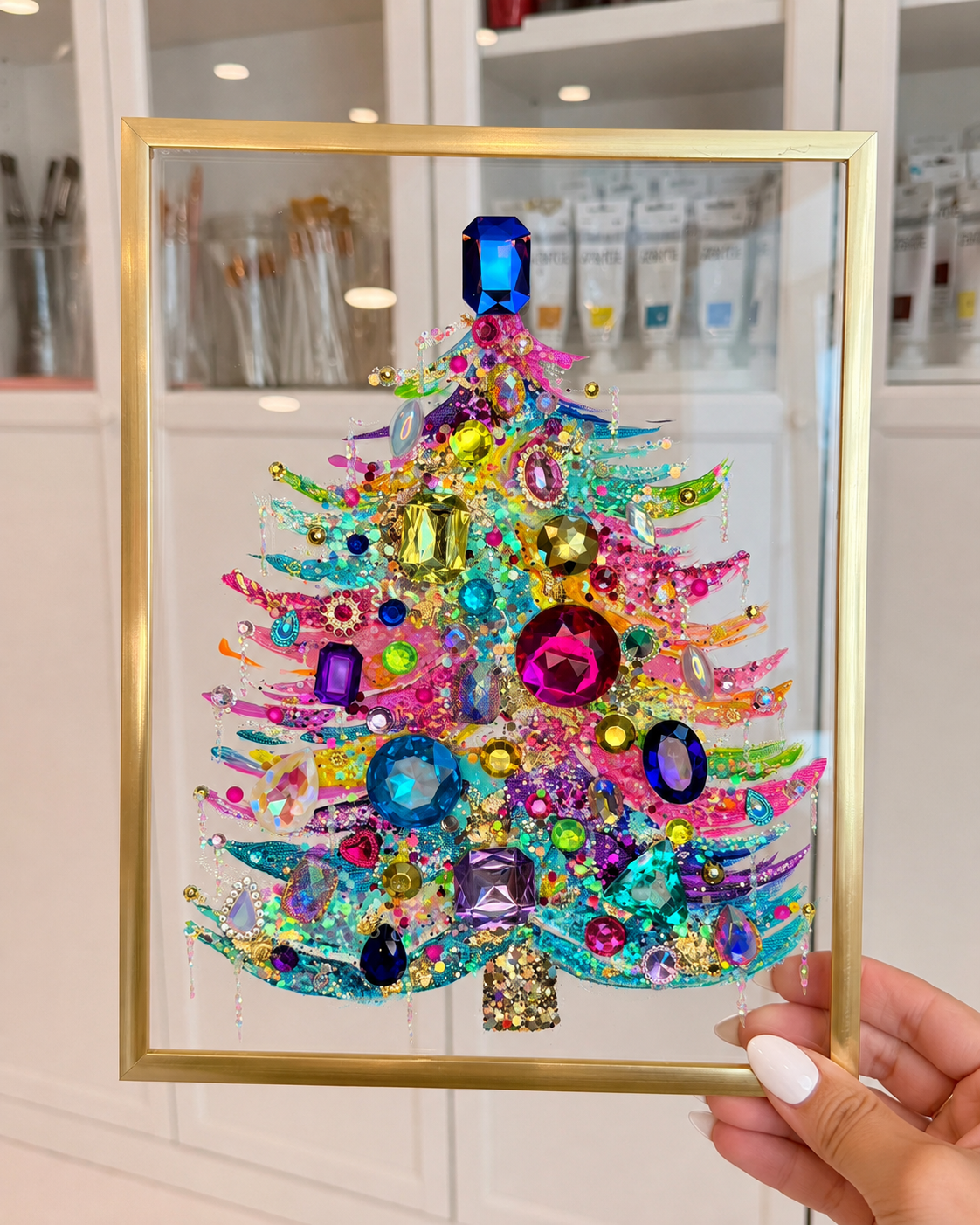  DIY Jeweled Christmas Tree Floating Frame Kit– Create Your Own Sparkling Holiday Decoration✨