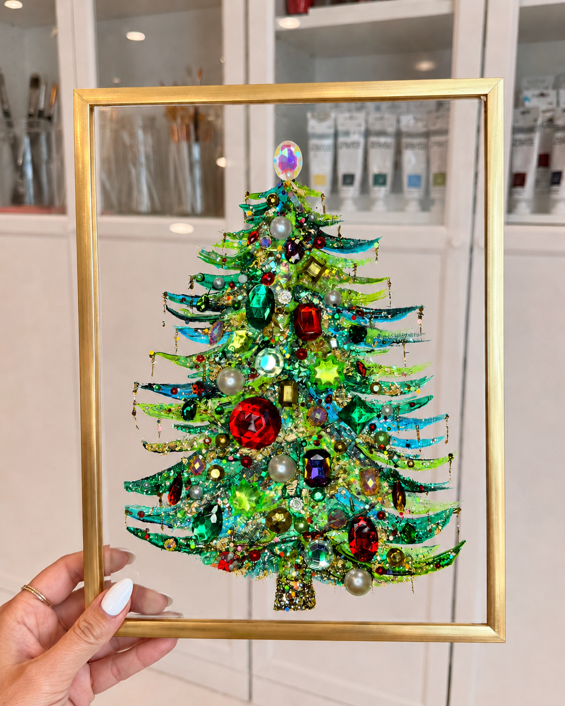  DIY Jeweled Christmas Tree Floating Frame Kit– Create Your Own Sparkling Holiday Decoration✨