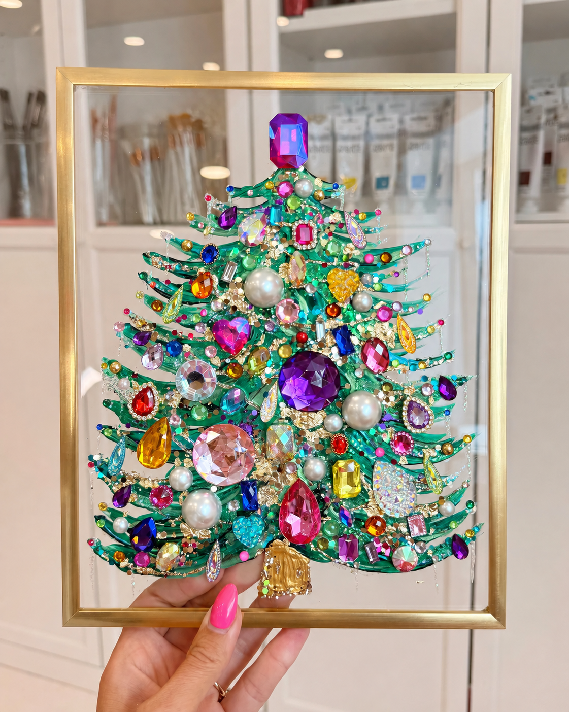 DIY Jeweled Christmas Tree Floating Frame Kit– Create Your Own Sparkling Holiday Decoration✨