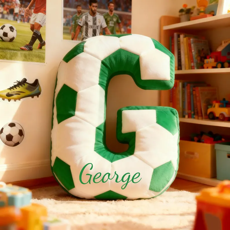 Custom Initial Pillow with name Pillow - Soccer Ball Lover Player Fans Gift World Cup 2026